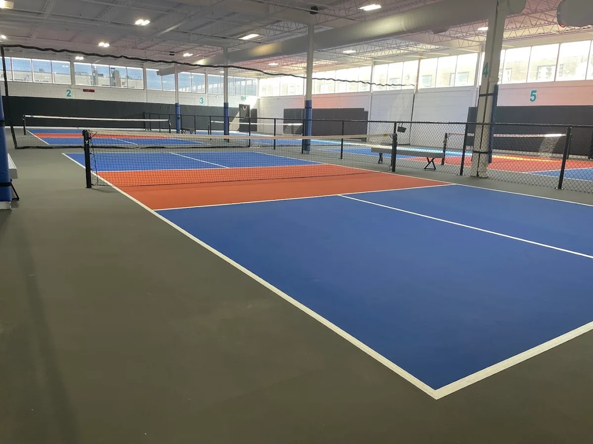 Outdoor pickleball courts at 20 Castlefield Avenue Park — empty court overview, Toronto
