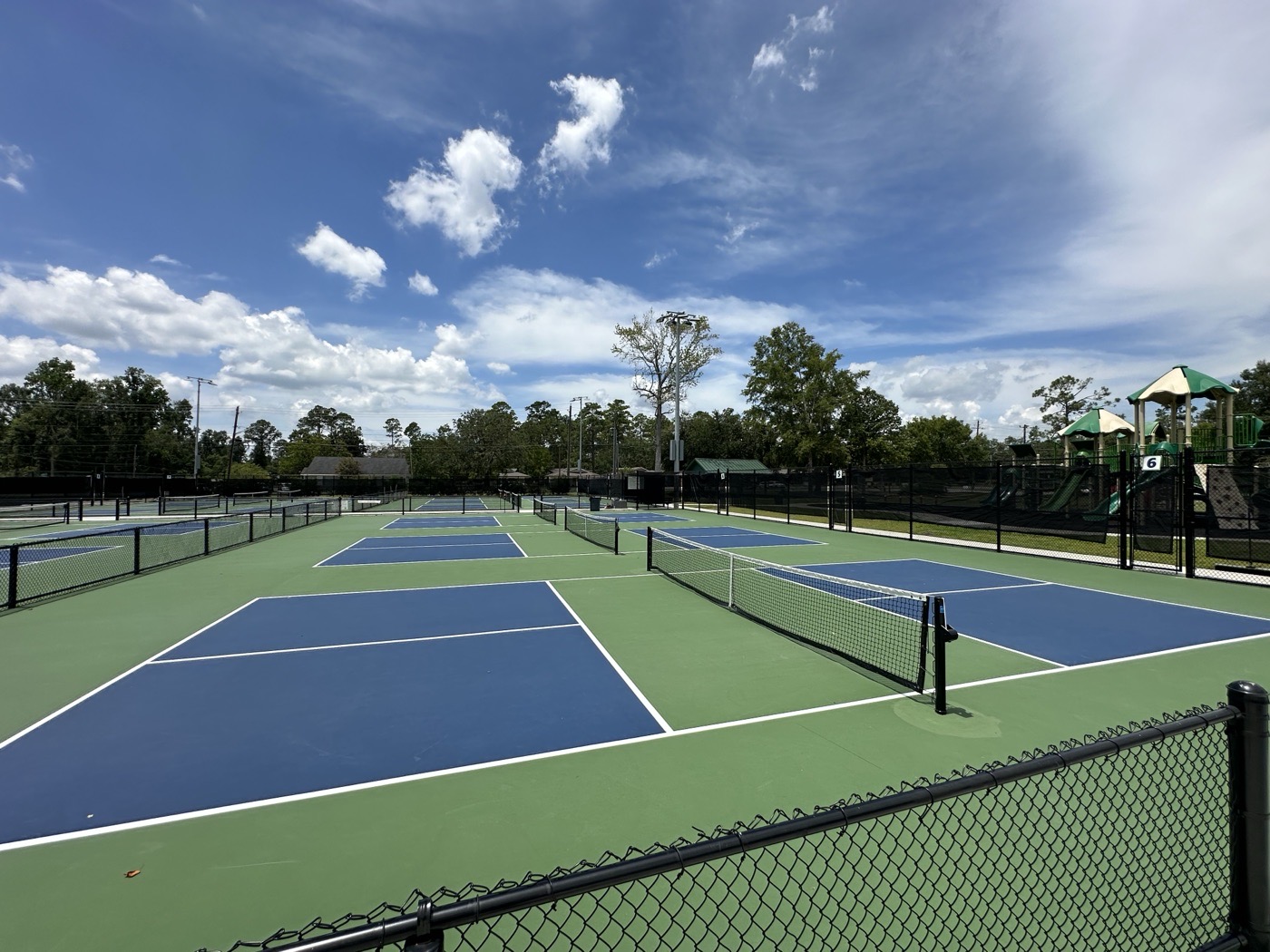 Outdoor pickleball court setting — representative view for Memorial Park, Delta