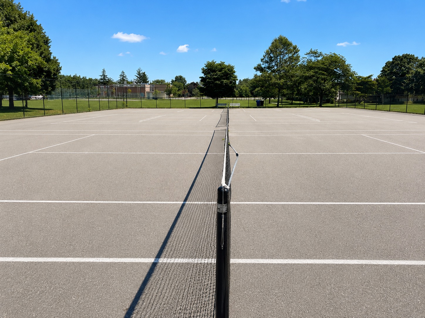 Outdoor pickleball courts at Ancaster Park — empty court overview, Toronto