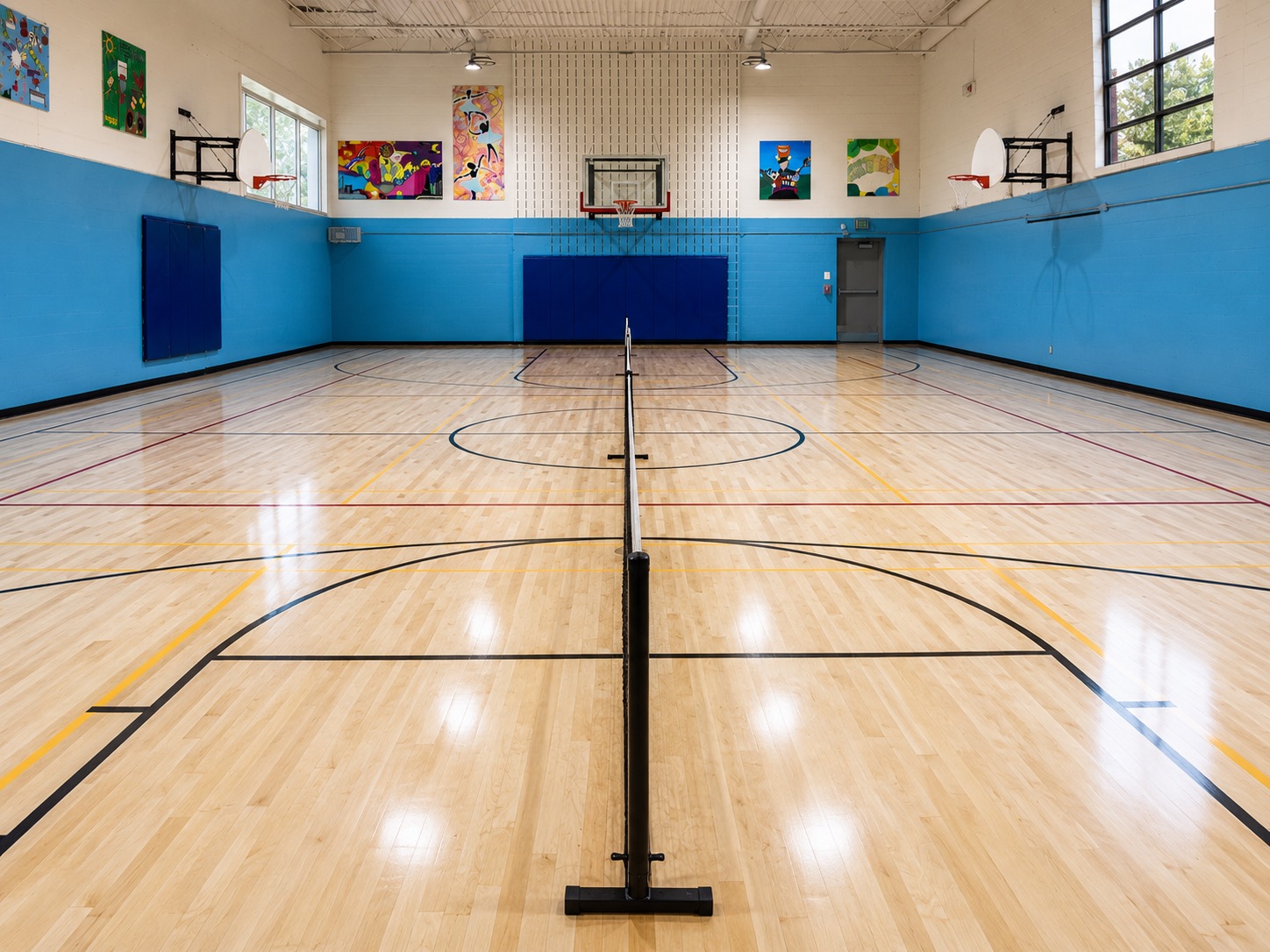 Outdoor pickleball courts at Antibes Community Centre — empty court overview, Toronto