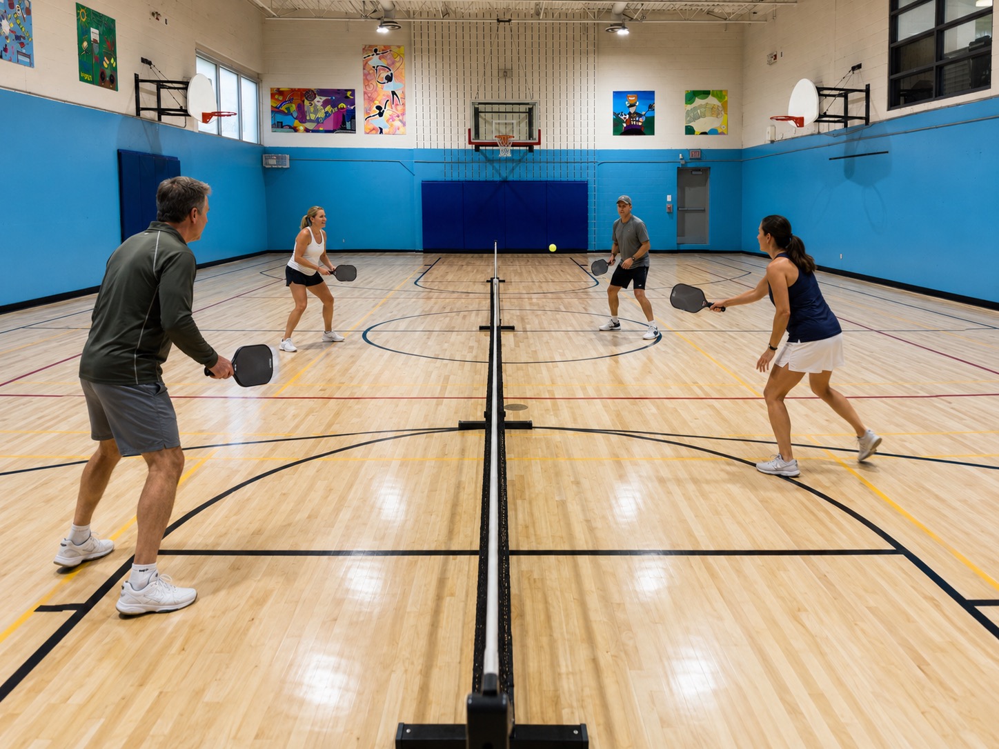 Pickleball play at Antibes Community Centre, Toronto