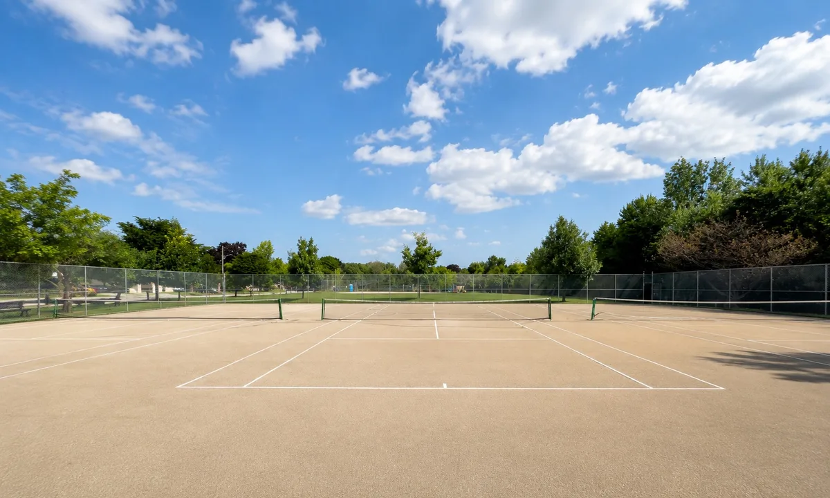 Outdoor pickleball courts at Beaumonde Heights Park — empty court overview, Toronto