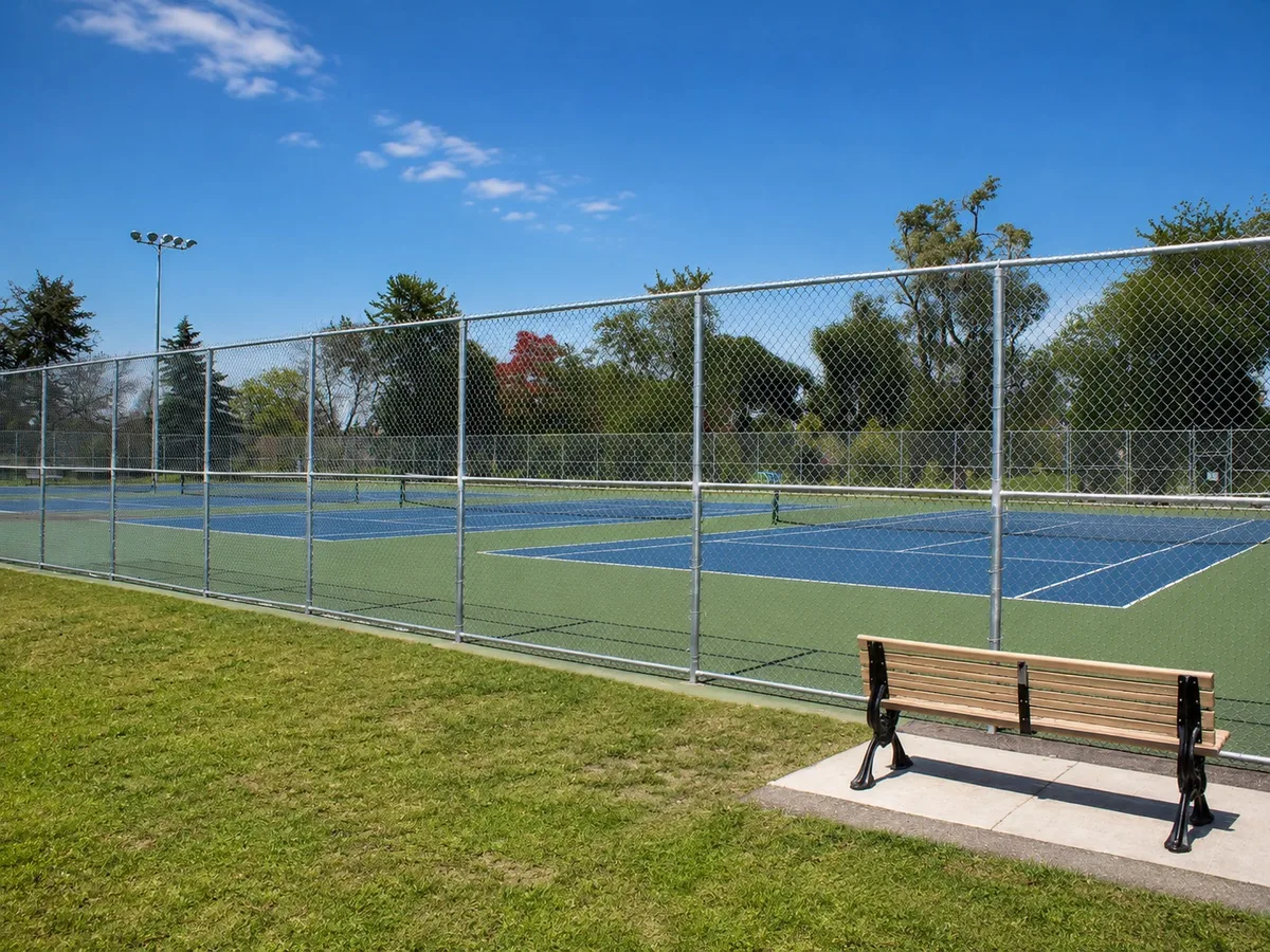 Outdoor pickleball courts at Cedarvale Park — empty court overview, Toronto