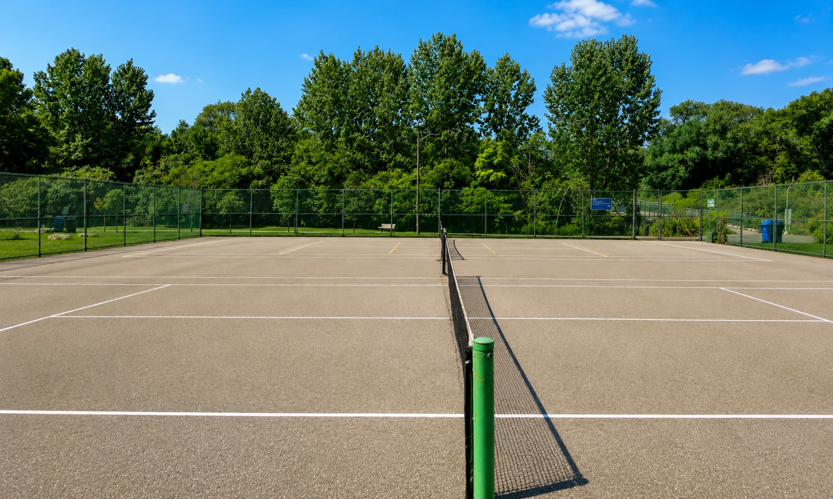 Outdoor pickleball courts at Clairlea Park — empty court overview, Toronto