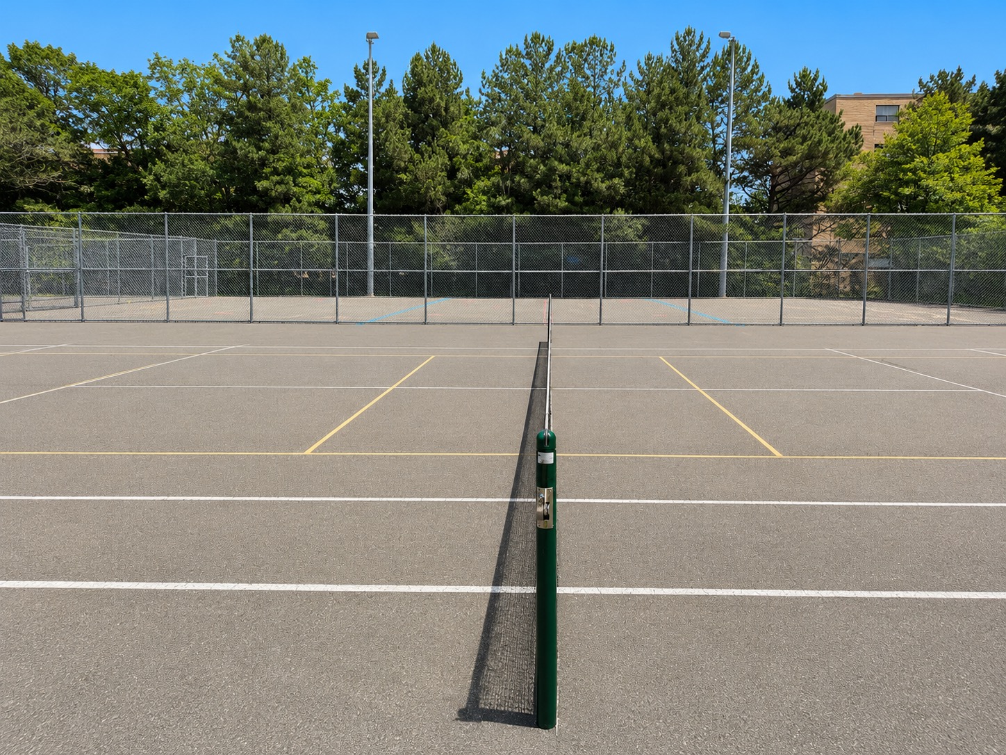 Outdoor pickleball courts at Elie Wiesel Park — empty court overview, Toronto
