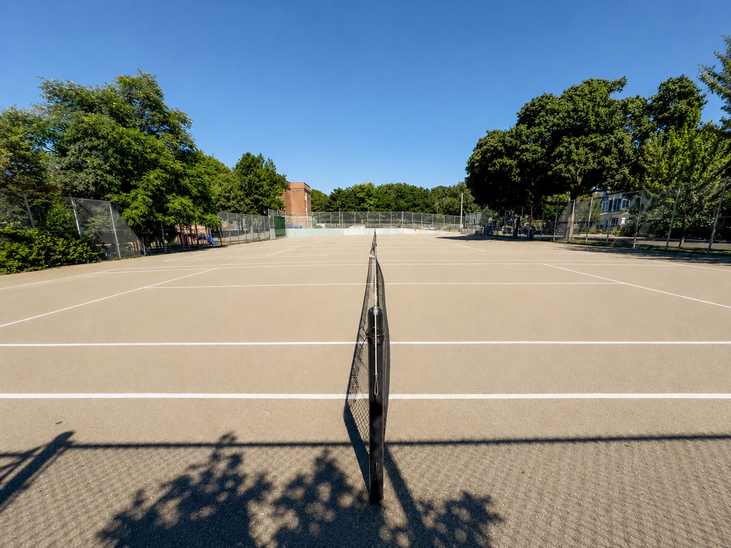 Outdoor pickleball courts at Fairmount Park — empty court overview, Toronto