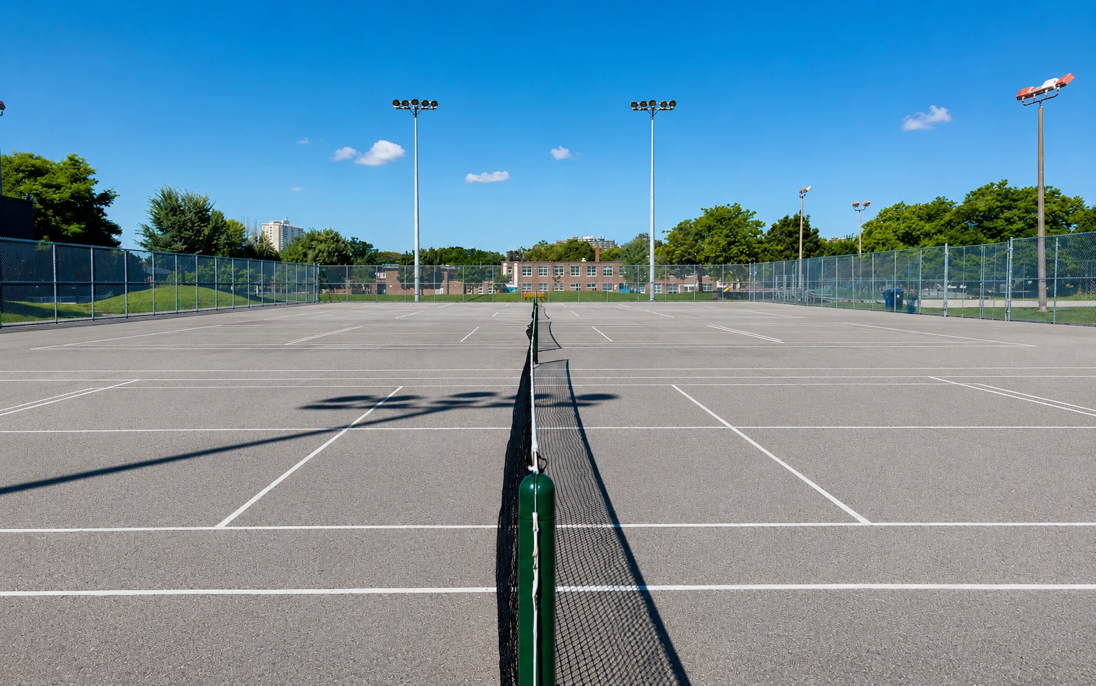 Outdoor pickleball courts at Fenside Park — empty court overview, Toronto