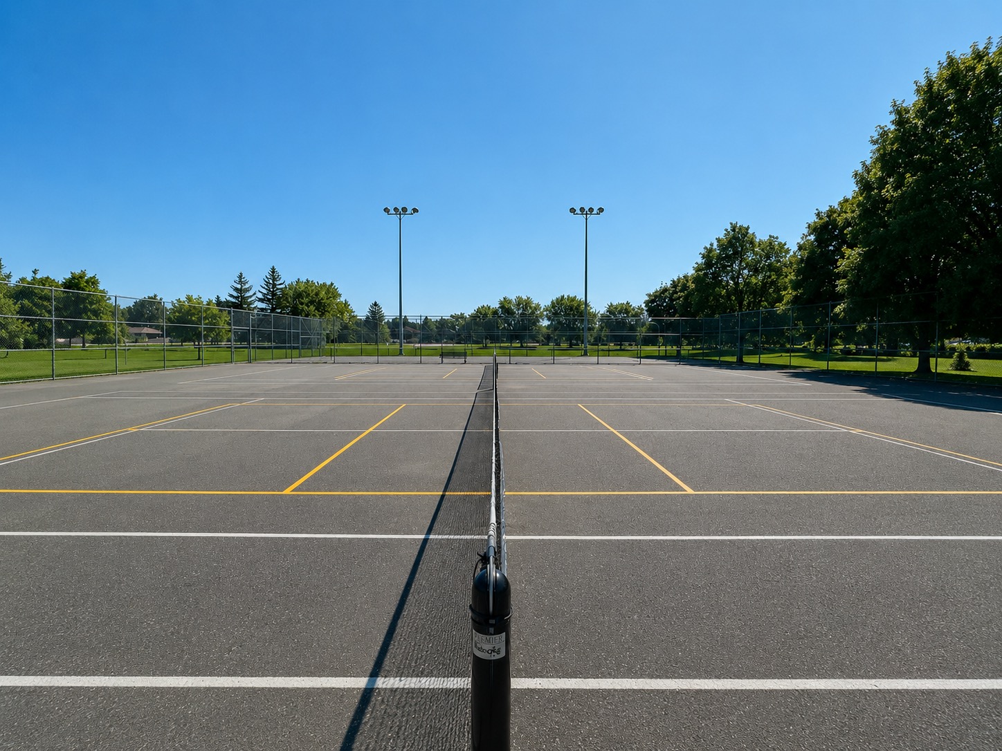 Outdoor pickleball courts at Flagstaff Park — empty court overview, Toronto