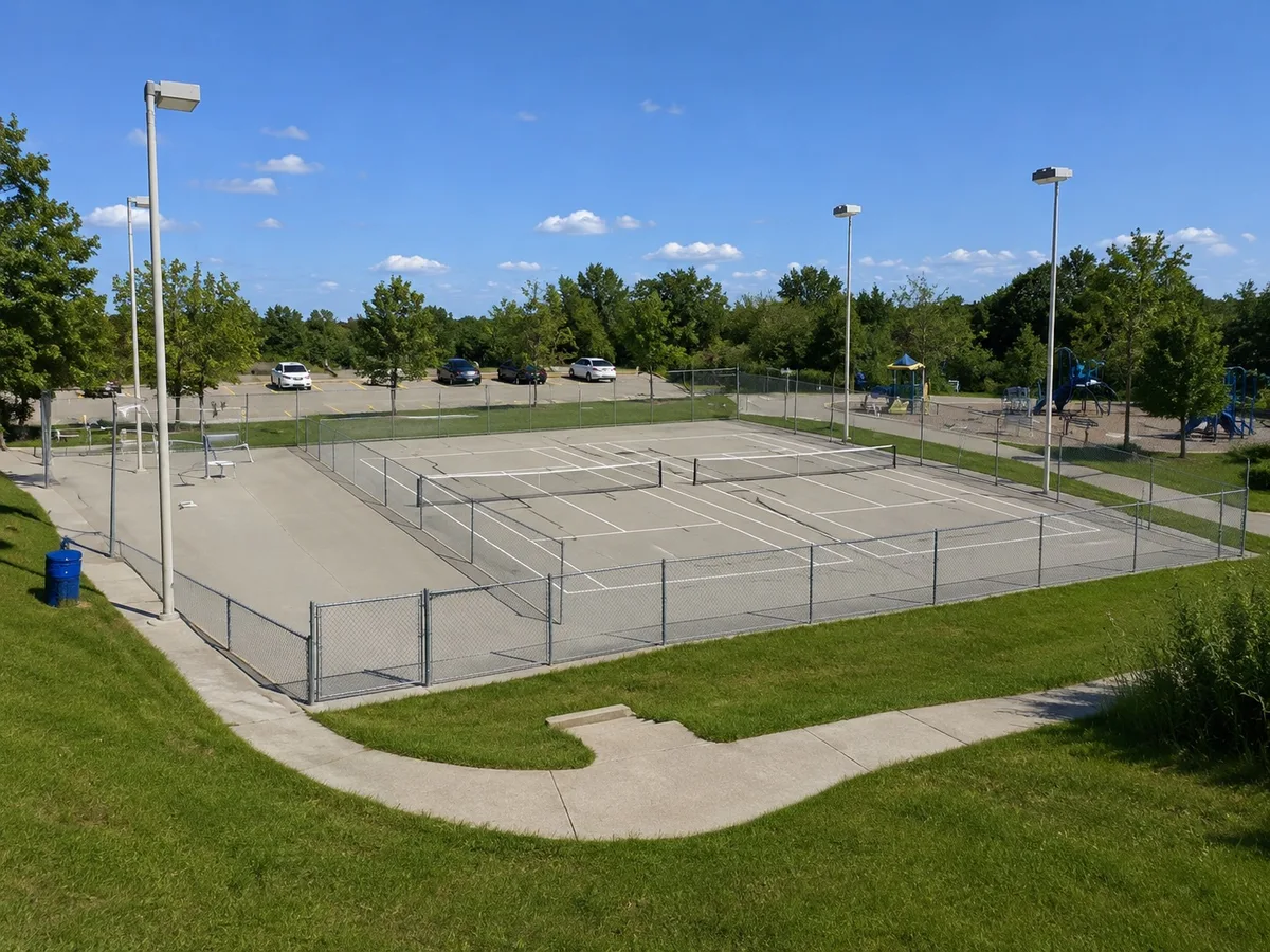 Outdoor pickleball courts at Gihon Spring Park — empty court overview, Toronto
