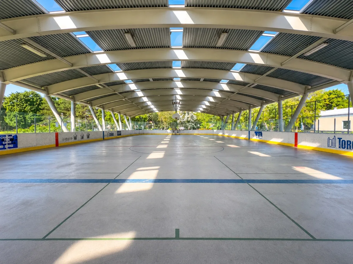 Outdoor pickleball courts at Greenwood Park — empty court overview, Toronto