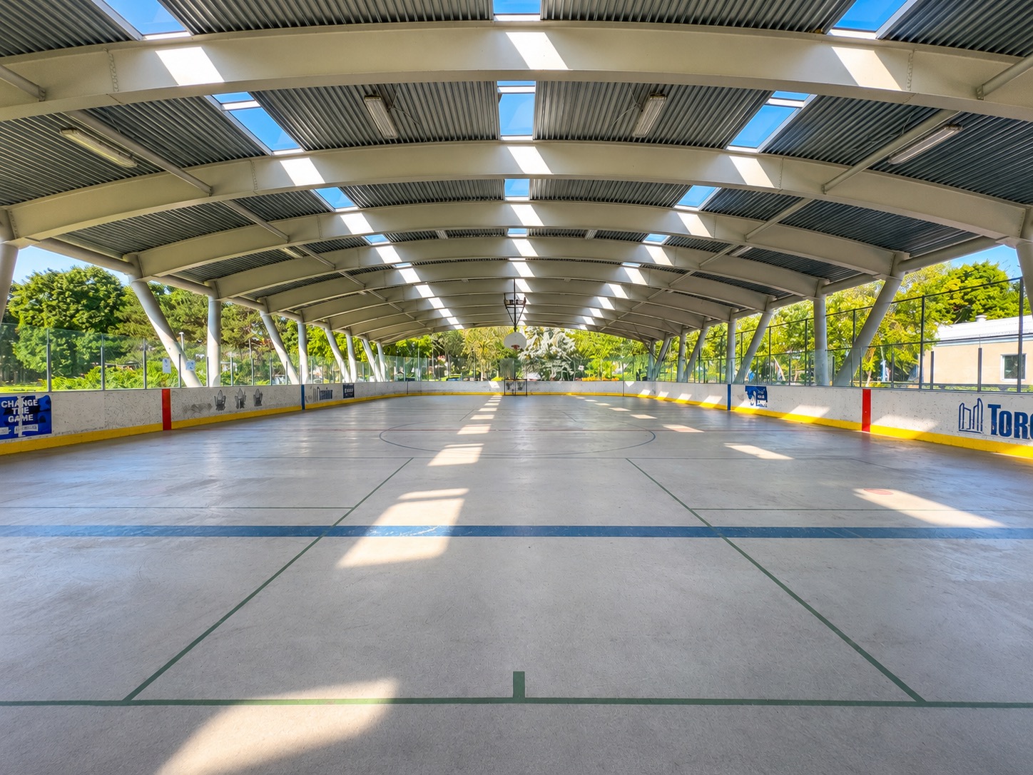 Outdoor pickleball courts at Greenwood Park — empty court overview, Toronto