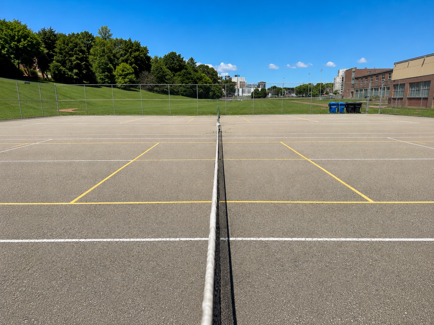 Outdoor pickleball courts at Howard Talbot Park — empty court overview, Toronto