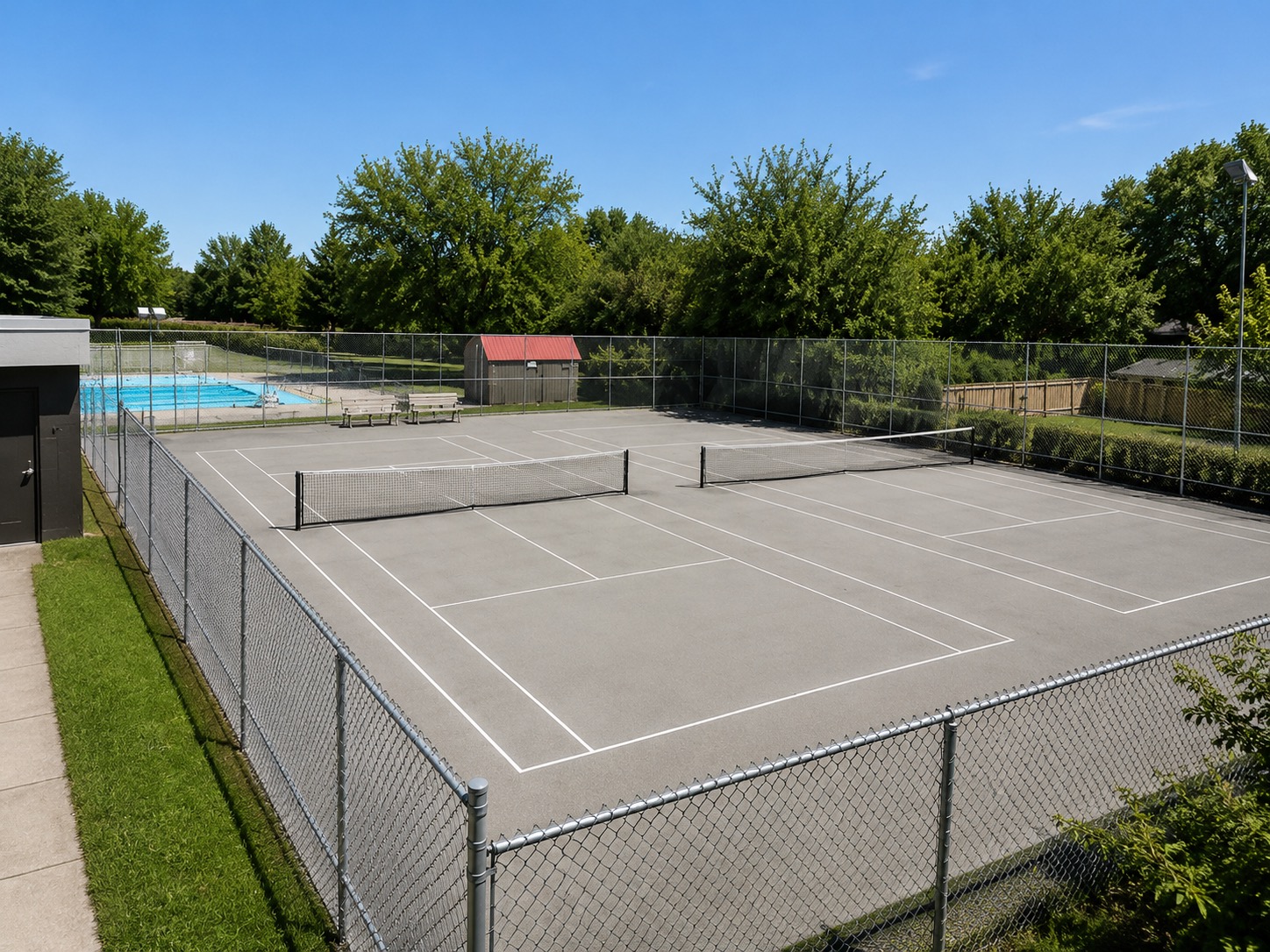 Outdoor pickleball courts at Lambton - Kingsway Park — empty court overview, Toronto