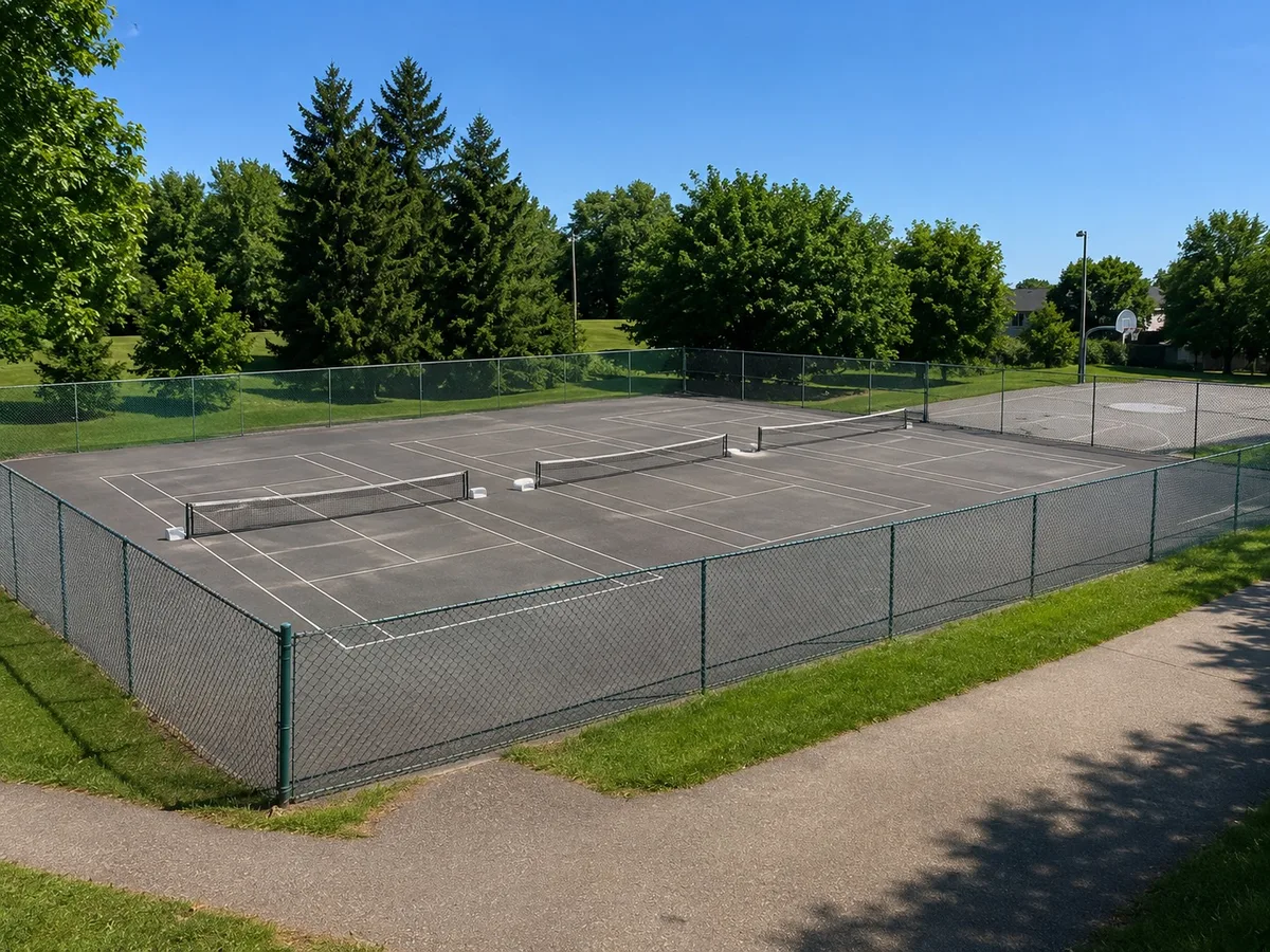Outdoor pickleball courts at Lanyard Park — empty court overview, Toronto