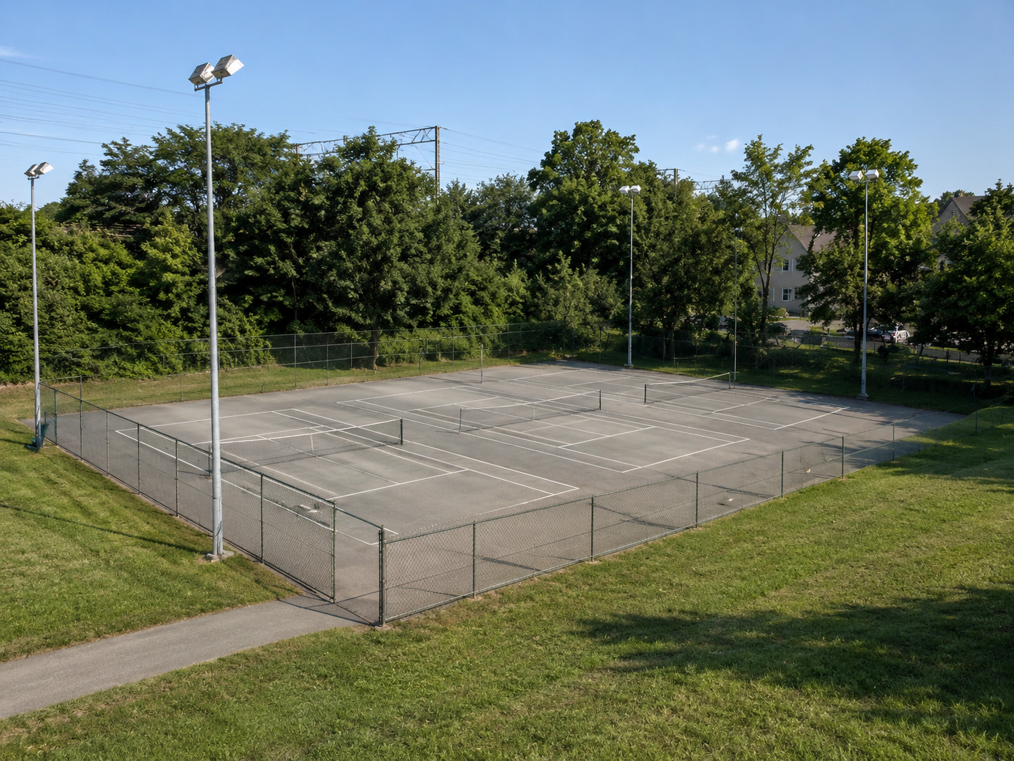 Outdoor pickleball courts at Manchester Park — empty court overview, Toronto